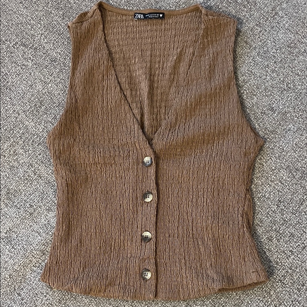 Zara Brown Button Down Sleeveless Top - Picture 3 of 3